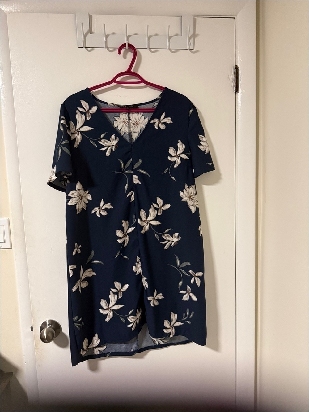 Dynamite Navy Floral Midi Dress with Cream Flowers